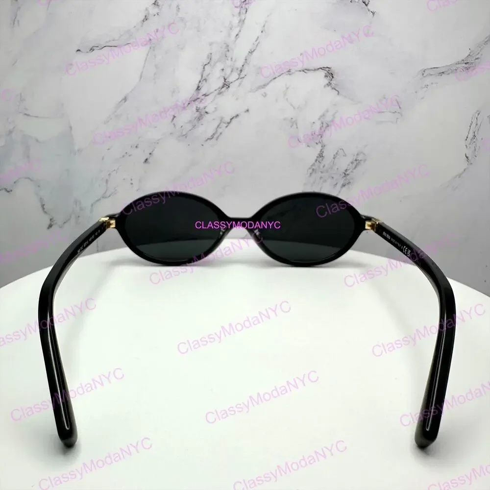 New MIU MIU Sunglasses Black Acetate Slim Round Gold Metal Logo Authentic Women